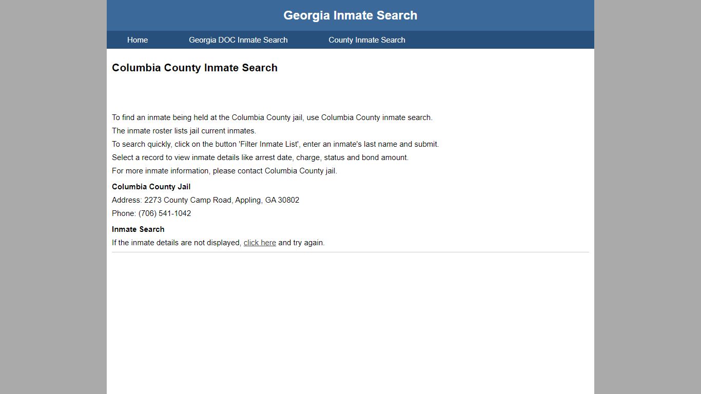 Columbia County Inmate Search