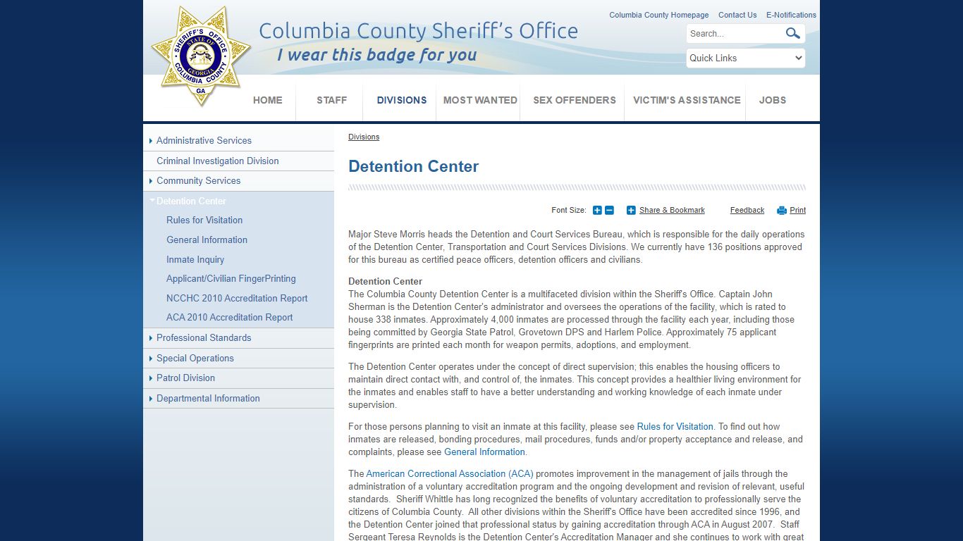Detention Center | Columbia County Sheriff's Office
